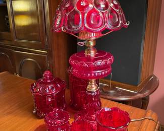 Working Fenton Lamp & Lotsa Lovely Red Glass Items--More Not Pictured