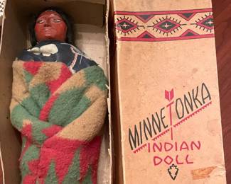 Vintage Native American Character Doll "MINNETONKA"--Nice Condition--Original Box has wear.