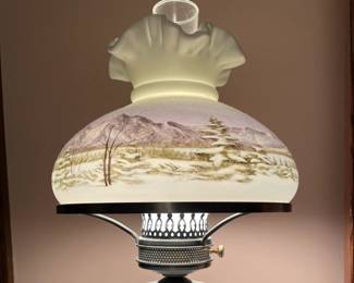 Fenton Hand-Painted & Signed  & Numbered, Awesome Scenic Table Lamp