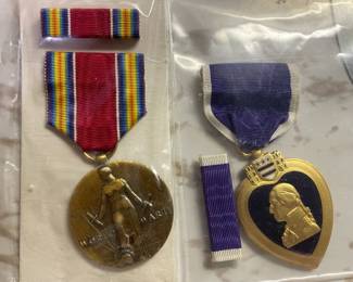 Purple Heart & Ribbon & U.S. Military Medal & Ribbon