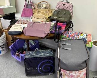 Comforter, sheets, drop leaf table, purses