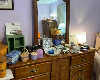 Dresser, baskets, home decor