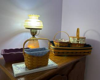 Longaberger baskets, vintage lamp