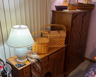 Cabinet and wardrobe $50, lamp, Longaberger baskets