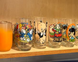Mid century modern frosted orange glasses, cartoon glasses