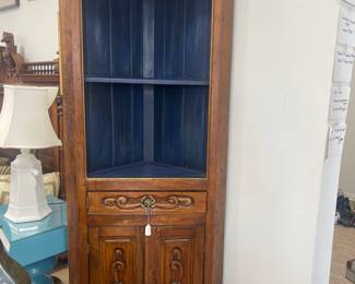 charming corner cabinet blue interior