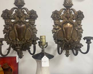 Pair brass candle sconces