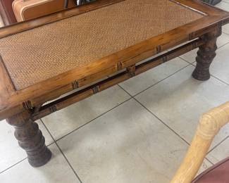 Wood faux bamboo and rattan coffee table