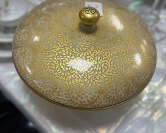 Gold hand painted bowl with lid