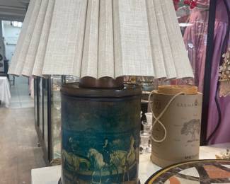 Tole equestrian lamp and shade