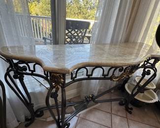 Beautiful vintage marble and iron entry table $300