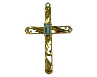 14kt Yellow Gold Aquamarine Cross Pendant