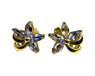 14kt Yellow Gold Tanzanite Flower Stud Earrings