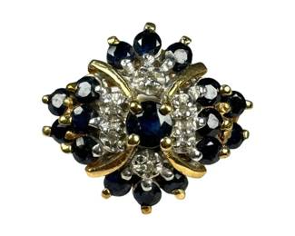 10kt Yellow Gold Sapphire and Diamond Cluster Ring