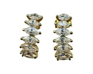 14kt Yellow Gold Marquise Cubic Zirconia J Hoop Earrings