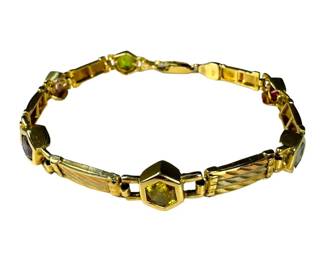 14kt Tri Tone Gold Multi Colored Cubic Zirconia Link Bracelet