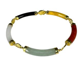 14kt Yellow Gold Multi Colored Dyed Jade Bracelet