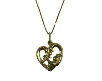 14kt Yellow Gold Heart Mother Child Necklace