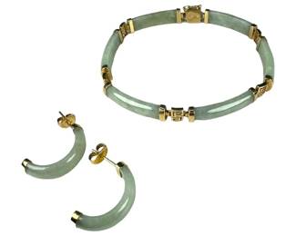 14kt Yellow Gold Jade Bracelet and Earring Set