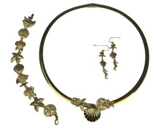 14kt Yellow Gold Sealife Omega Necklace Bracelet and Earrings