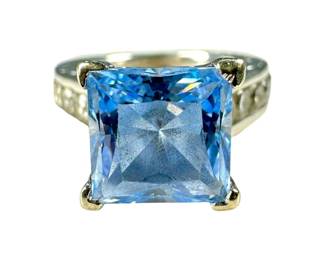 14kt White Gold Blue Cubic Zirconia Ring