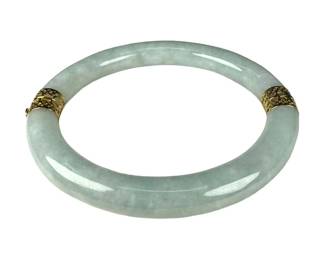 14kt Yellow Gold Jade Bangle Bracelet with Hinge