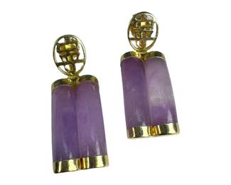 14kt Yellow Gold Purple Jade Dangle Earrings
