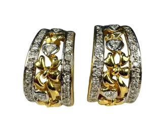 14kt Yellow Gold Diamond Heart Hoop Earrings