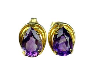 14kt Yellow Gold Amethyst Stud Earrings