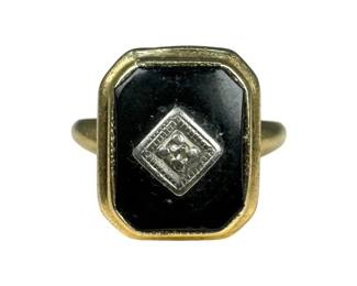 10kt Yellow Gold Onyx and Diamond Ring