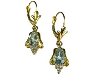 14kt Yellow Gold Aquamarine and Diamond Dangle Earrings