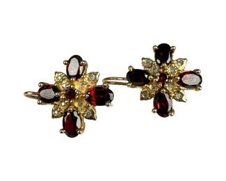 14kt Yellow Gold Garnet and Diamond Drop Earrings