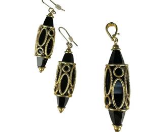 14kt Yellow Gold Caged Onyx Pendant and Earring Set