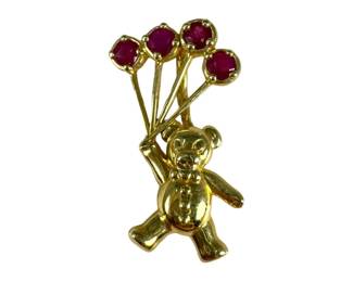 14kt Yellow Gold Balloon Bear Ruby Pendant