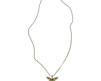10kt Yellow Gold Emerald and Diamond Dragonfly Necklace