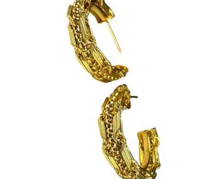 14kt Yellow Gold Fancy Triple Chain Three Fourth Hoop Earrings
