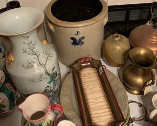 Vases and crockery; brass and copper