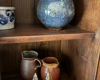 Pottery and salt/pepper shakers and salt cellar