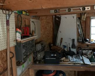Shop-vac, hardware, pegboard, tools