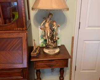 Antique sewing cabinet; L. & F. Moreau French Collection lamp