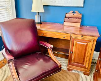 Stanley Desk & file cabinet.  Leather chair with nailhead trim (as is)