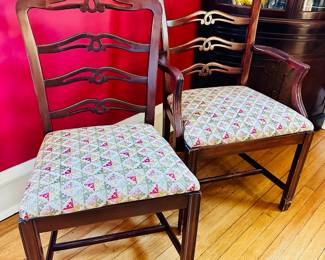 Ribbon back Chippendale Dining Chairs.  Six (6) side chairs and two (2) armchairs available