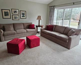 2 matching Ethan Allen Sofa, two red cubes