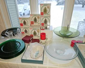 Murano green chargers and other art glass serving pieces