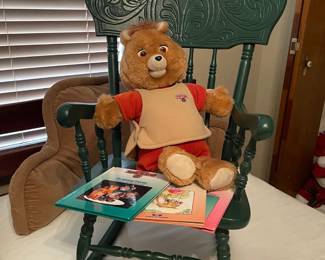 Great condition Teddy Ruxpin and books. Adorable green childrens' rocker.