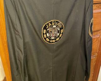 Unique Platinum designer jacket with sequined BMW, Mercedes Benz, Rolls Royce, Jaguar patches and pearl detailing.