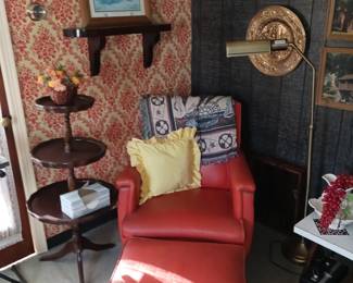 Reclining Vinyl Chair and Ottoman and 3 Tiered Table!