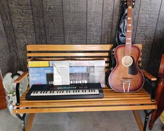 Black Jack Acoustic Guitar,  Casio Keyboard and Wooden Bench!