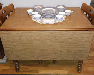 Maple Kitchen Table and Currier and Ives Dishes!