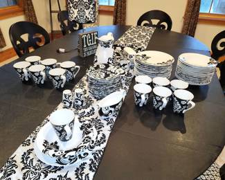16 place settings of black & white dinnerware!